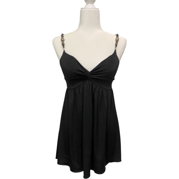 Y2K Body Central Black Mini Dress w/ Beaded Straps Padded Bust Stretch - Size M - Picture 1 of 6